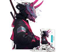 Puzzle de 1000 pièces pour Adolescents Illustration de Masque Oni Cyberpunk et de samouraï Jeu éducatif et Stimulant Jouet Familial Amusant et Original Cadeau d'anniversaire (Taille 38x52cm)