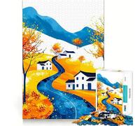 Puzzle de 1000 pièces pour Adolescents,Illustration de Paysage de Village d'automne,Art aux Contours Nets,Jeu créatif et Relaxant,Cadeau Artistique de Noël (38x52cm)