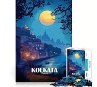 Puzzle de 1000 pièces pour Adolescents,Illustration de Paysage Nocturne de Calcutta,Inde,découpe précise,Jeu d'éveil,activité de détente pour Un Anniversaire (38x52cm)