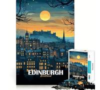 Puzzle de 1000 pièces pour Adolescents Illustration d'Édimbourg,Écosse,Paysage Nocturne Découpe Fine Jeu de réflexion Cadeau Temps Lent et Amusant Idéal pour Un Anniversaire (38x26cm)