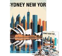 Puzzle de 1000 pièces pour Adolescents Illustration des panoramas de Sydney et New York Jeu de réflexion éducatif et Stimulant Cadeau d'anniversaire idéal pour Les Couples (Dimensions 50x75cm)