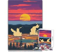 Puzzle de 1000 pièces pour Adolescents - Illustration du Coucher de Soleil au Parc National de Yellowstone - Apaisant et Relaxant - Jeu de précision - Dimensions:38x52cm