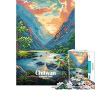 Puzzle de 1000 pièces pour Adolescents Illustration du Parc National de Chitwan Népal Jeu Pratique et addictif pour cultiver la Patience Défi Stimulant (Taille 38x26cm)