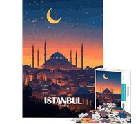 Puzzle de 1000 pièces pour Adolescents Illustration du Paysage Nocturne d'Istanbul Turquie Jeu Manuel et éducatif Cadeau de Père Noël Secret Passe-Temps à la Maison (Dimensions 38x26cm)
