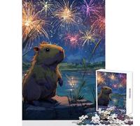 Puzzle de 1000 pièces pour Adolescents Illustration d'un Capybara regardant Un feu d'artifice Jeu Anti-Stress Cadeau d'anniversaire Jeu éducatif Chaque pièce est Unique Dimensions 38x26cm