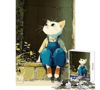 Puzzle de 1000 pièces pour adolescents Illustration d'un chat anthropomorphe en salopette Décoration intérieure Jouet Cadeau amusant Jeu pratique pour partager un moment complice parent-enfant 38x52cm