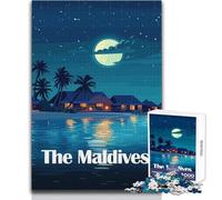 Puzzle de 1000 pièces pour Adolescents,Illustration d'un Complexe hôtelier Nocturne aux Maldives,idéal pour des soirées Jeux et Divertissement en Famille,et pour développer la logique et l'analyse