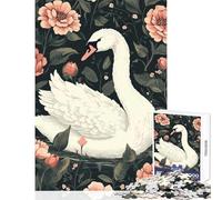Puzzle de 1000 pièces pour Adolescents Illustration d'un Cygne dans Un Jardin Fleuri Jeu Anti-Stress Idée Cadeau d'anniversaire Jeu Relaxant Niveau de difficulté 50x75cm