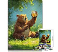Puzzle de 1000 pièces pour Adolescents-Illustration d'un Ours avec Un Pot de Miel-Jeu de Course de Vitesse Manuelle Relaxant pour Les 14 Ans et Plus (Taille 38x26cm)