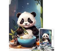Puzzle de 1000 pièces pour adolescents Illustration d'un panda mignon mangeant des nouilles Décoration intérieure Jouet Idée cadeau Jeu éducatif pour développer la motricité fine et le cerveau 38x26cm