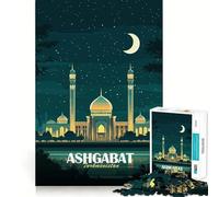 Puzzle de 1000 pièces pour Adolescents Illustration d'un Paysage Nocturne d'Achgabat,Turkménistan Jeu Amusant et Facile à Assembler Entraînement Mental Jeu décontracté Décoration de Noël (50x75cm)