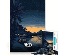Puzzle de 1000 pièces pour Adolescents Illustration d'un Paysage Nocturne d'Apia,Samoa Illustration aux Bords précis Jeu d'entraînement cérébral Jeu de détente Décoration de Noël (38x52cm)
