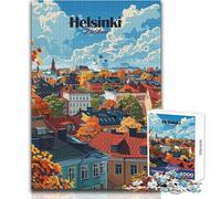 Puzzle de 1000 pièces pour Adolescents - Illustration d'un Paysage Urbain d'automne à Helsinki, Finlande - Casse-tête, Jeu Familial Stimulant, Jouet éducatif - Dimensions 38x52cm