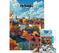 Puzzle de 1000 pièces pour Adolescents Illustration d'un Paysage Urbain d'automne à Helsinki Finlande Jeu intellectuel et Relaxant Activités familiales Idée Cadeau pour Un Père Noël Secret (38x26cm)
