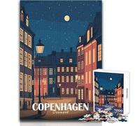 Puzzle de 1000 pièces pour Adolescents - Illustration d'un Paysage Urbain Nocturne de Copenhague, Danemark - Jeu de Puzzle Unique et Stimulant pour Un Anniversaire - Dimensions 38x52cm