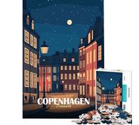 Puzzle de 1000 pièces pour Adolescents Illustration d'un Paysage Urbain Nocturne de Copenhague Danemark Jeu Manuel captivant pour cultiver la Patience Cadeau Artistique et éducatif (38x52cm)