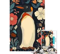 Puzzle de 1000 pièces pour Adolescents Illustration d'un Pingouin dans Un Jardin Fleuri Stimule Le Cerveau pour Les Femmes Jeu Familial à partir de 14 Ans 38x26cm
