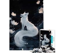 Puzzle de 1000 pièces pour Adolescents Illustration d'un Renard Blanc et de Fleurs de Lotus Jeu éducatif et Relaxant Une œuvre d'art Cadeau d'anniversaire (Dimensions 38x26cm)