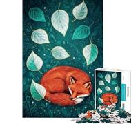 Puzzle de 1000 pièces pour Adolescents Illustration d'un Renard endormi avec des Feuilles Jeu de Puzzle à Faire soi-même pour Adolescents Défi Difficile et Amusant à Faire à la Maison (38x26cm)