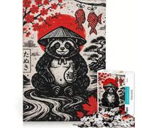Puzzle de 1000 pièces pour Adolescents Illustration d'un Tanuki avec Une Bouteille de saké Jeux de Famille améliore la mémoire avec Poster et fiche de Questions-réponses Assortis 50x75cm