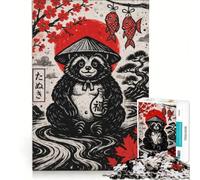 Puzzle de 1000 pièces pour Adolescents Illustration d'un Tanuki avec Une Bouteille de saké Jeux relaxants activités familiales avec Poster et fiche de Questions-réponses Assortis 38x26cm