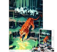 Puzzle de 1000 pièces pour Adolescents Illustration d'un Tigre dans la Jungle Jeu à Monter soi-même pour Femmes et Hommes Jeu Pratique pour renforcer Les Liens d'amitié Dimensions 38x52cm