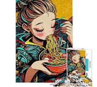 Puzzle de 1000 pièces pour Adolescents Illustration d'une Fille d'anime Mangeant des Ramen Puzzle pour Adultes Jeu de réflexion Analyse et logique Cadeau pour Amis et Famille (Taille 38x52cm)