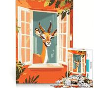 Puzzle de 1000 pièces pour Adolescents Illustration d'une Gazelle regardant par la fenêtre, Jeu Impossible, défi Difficile, Cadeau d'anniversaire Unique 38x26cm