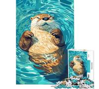 Puzzle de 1000 pièces pour Adolescents Illustration d'une Loutre se Relaxant dans l'eau Activités Amusantes à la Maison en Famille Jeu Manuel Convient aux 14 Ans et Plus (38x26cm)
