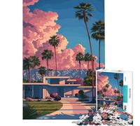 Puzzle de 1000 pièces pour Adolescents Illustration d'une Maison Moderne à Palm Springs Puzzle de 1000 pièces Décoration intérieure Jouet Anti-Stress Idéal comme Cadeau (50x75cm)