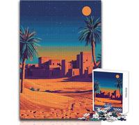 Puzzle de 1000 pièces pour Adolescents - Illustration d'une Oasis Nocturne dans Le désert - Jeu éducatif Familial - Défi Difficile - Cadeau Amusant - Dimensions 38x52cm