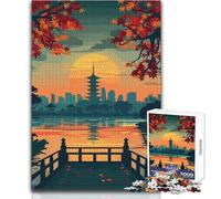 Puzzle de 1000 pièces pour Adolescents - Illustration d'une pagode Japonaise au Coucher du Soleil - Jeu éducatif Familial - Stimule la mémoire - Cadeau d'anniversaire - Dimensions 38x26cm