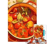 Puzzle de 1000 pièces pour Adolescents Illustration d'une Soupe à la Tomate dans Un Pot Orange Jeu Amusant et addictif pour cultiver la Patience pour Femmes et Hommes Amusant