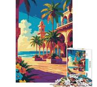Puzzle de 1000 pièces pour Adolescents Illustration d'une Station balnéaire Tropicale Activités Amusantes à la Maison Jeu Anti-Stress Pratique Convient aux 14 Ans et Plus (50x75cm)