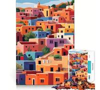 Puzzle de 1000 pièces pour Adolescents Illustration Minimaliste et colorée d'un Village Mexicain Découpe Fine Jeu de réflexion pour se détendre et s'amuser Pendant Un Anniversaire 38x52cm