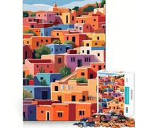 Puzzle de 1000 pièces pour Adolescents Illustration Minimaliste et colorée d'un Village Mexicain Découpe Fine Jeu de réflexion pour se détendre et s'amuser Pendant Un Anniversaire 50x75cm
