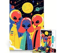 Puzzle de 1000 pièces pour Adolescents Illustration Minimaliste,Style Pop Art,coloré et Mignon,représentant des frères et sœurs extraterrestres Idéal pour Les Jeux de société et de Science-Fiction