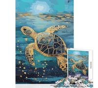 Puzzle de 1000 pièces pour Adolescents Illustration Originale de Tortues Marines dorées Jeu éducatif Cadeau d'anniversaire Jeu Relaxant Convient pour décorer Un Bureau Dimensions 38x26cm