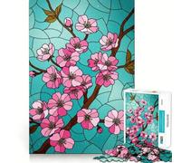 Puzzle de 1000 pièces pour Adolescents Illustration Style vitrail de Fleurs de Cerisier Jeu d'art sans Couture Concentration mentale Temps de détente Cadeau de Noël et de Loisirs (38x26cm)