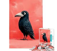 Puzzle de 1000 pièces pour Adolescents Illustration stylisée de Corbeau sur Fond Rouge idéal pour Un Anniversaire Noël ou Tout Simplement pour s'amuser Amusant et Humoristique à partir de 14 Ans