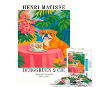 Puzzle de 1000 pièces pour Adolescents inspiré de l'affiche Chien et thé d'Henri Matisse Jeu éducatif Jouet œuvre d'art Cadeau découpe de précision (38x52cm)