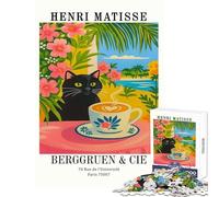 Puzzle de 1000 pièces pour Adolescents inspiré d'Henri Matisse représentant Un Chat et Une Tasse de café Jeu éducatif Cadeau d'anniversaire idéal pour Toute la Famille avec Poster et fiche