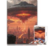 Puzzle de 1000 pièces pour Adolescents - Invasion Extraterrestre dans Un Paysage Urbain - Idéal pour des soirées Jeux en Famille - Motif à Assembler - Cadeau Parfait - Dimensions : 50x75cm
