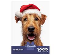 Puzzle De 1000 Pièces pour Adolescents Irish Terrier Dog with Santa Hat Portrait Puzzle Anti-Stress, Amusant Et Original, Cadeau Unique pour Un Anniversaire Ou Noël 70x50cm/1000pcs