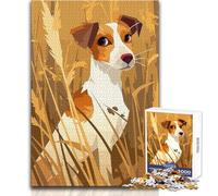 Puzzle de 1000 pièces pour Adolescents Jack Russell Terrier dans Un Champ de bléIllustration minimalisteJeu d'analyse et de logiqueCadeau idéal pour Un anniversaireDimensions 38x52 cm.