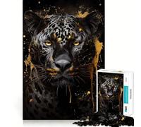 Puzzle de 1000 pièces pour Adolescents Jaguar Noir à l'encre dorée,Bords Nets,Jeu de logique,Moment de détente et de Divertissement,Cadeau Artistique de Noël (38x52cm)