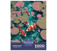 Puzzle De 1000 Pièces pour Adolescents Japanese Pond of Koi Fish and Lily Pads Puzzle pour Adolescents Activités Familiales Interaction Parent-Enfant Cadeaux pour Amis Et Famille 52x38cm/1000pcs