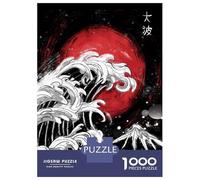 Puzzle De 1000 Pièces pour Adolescents Japanese Wave with Red Sun Puzzles pour Adultes - Jeu De Réflexion Difficile Et Stimulant À Compléter 52x38cm/1000pcs