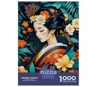 Puzzle De 1000 Pièces pour Adolescents Japanese Woman in Floral Kimono Puzzle Jeu Manuel Difficile Difficile Cadeaux pour Les Amis Et La Famille 70x50cm/1000pcs