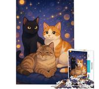 Puzzle de 1000 pièces pour Adolescents Jeu de réflexion Trois Chats avec Coussin Jeu Stimulant et décoration intérieure (Dimensions 38x52cm)